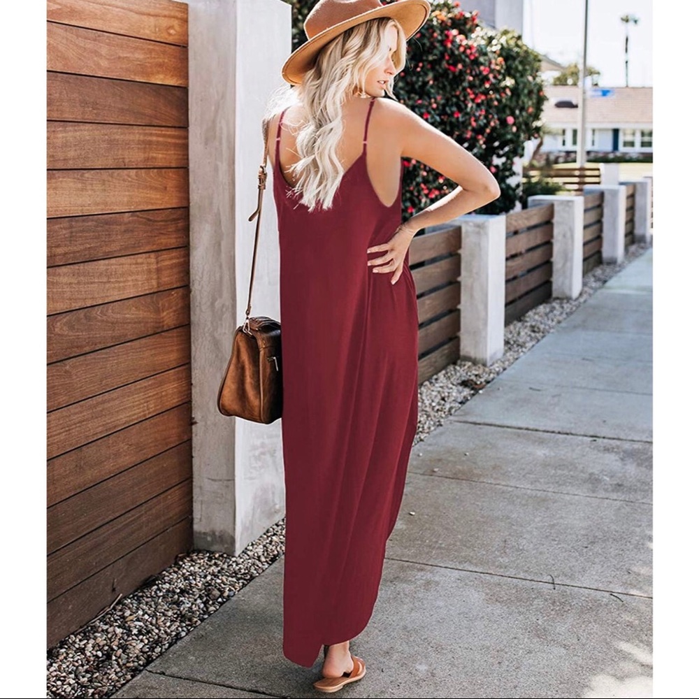 V Neck Spaghetti Strap Maxi Dress with Pockets - Picture 4 of 5